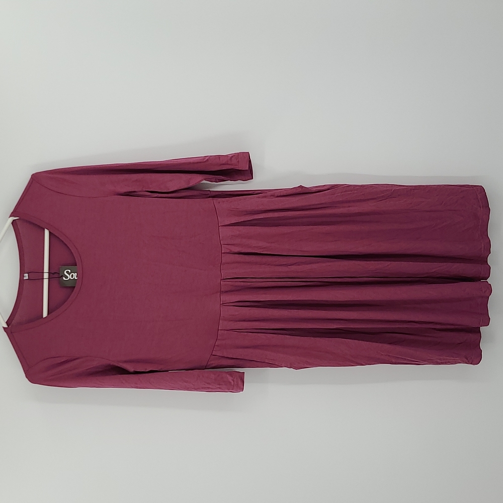 Souqfone Small mauve purple 3/4 sleeve midi dress pockets stretchy cozy cute